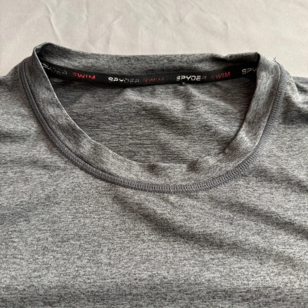 Spyder Swim Mens Rash‎ Guard Long Sleeve Charcoal Gray Heather Surf Shirt Logo